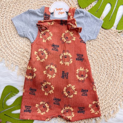 Conj. Camiseta e Jardineira Sunny Lion Roar - Ferrugem